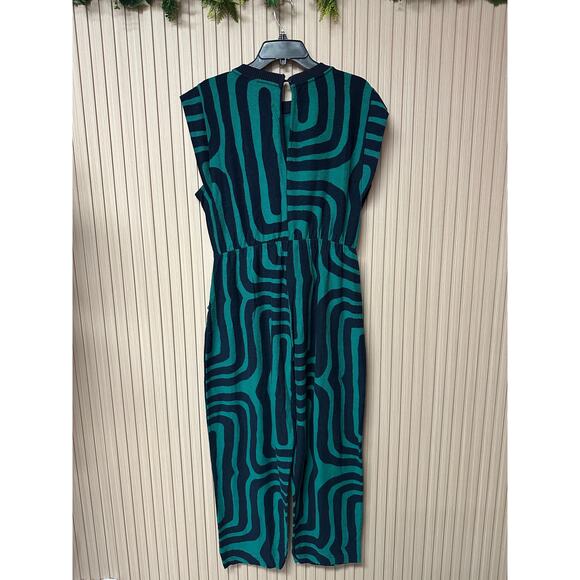 Marfinno Mono Viscose Printed Jumpsuit Teal & Navy Swirl Size L - Picture 2 of 7